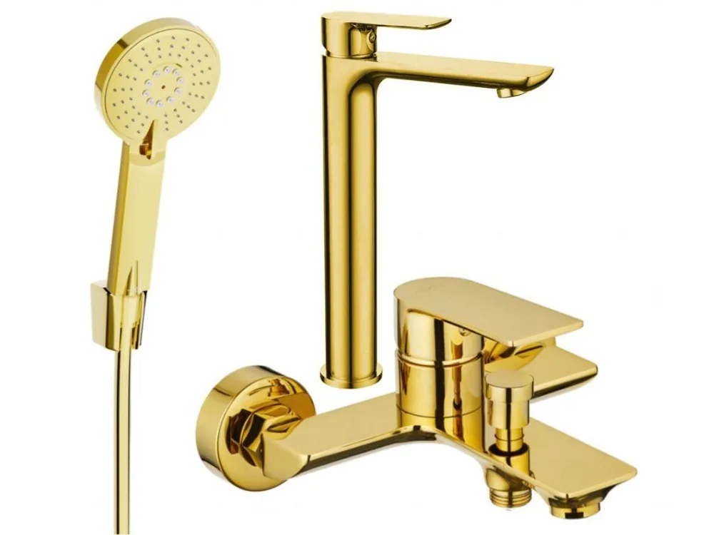 Akční Cena MEXEN/S - Alfa R02 Set umyvadlové a vanové baterie s příslušenstvím, zlato 745713R02-50
