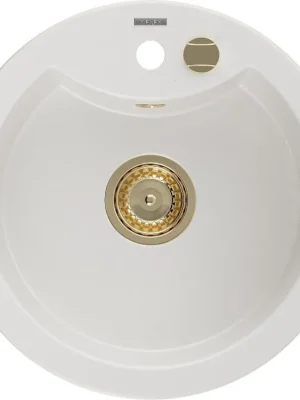 Bezpečná Platba MEXEN/S - Diego granitový dřez 1 488 x 480 mm, bílá, + zlatý sifon 6512481000-20-G