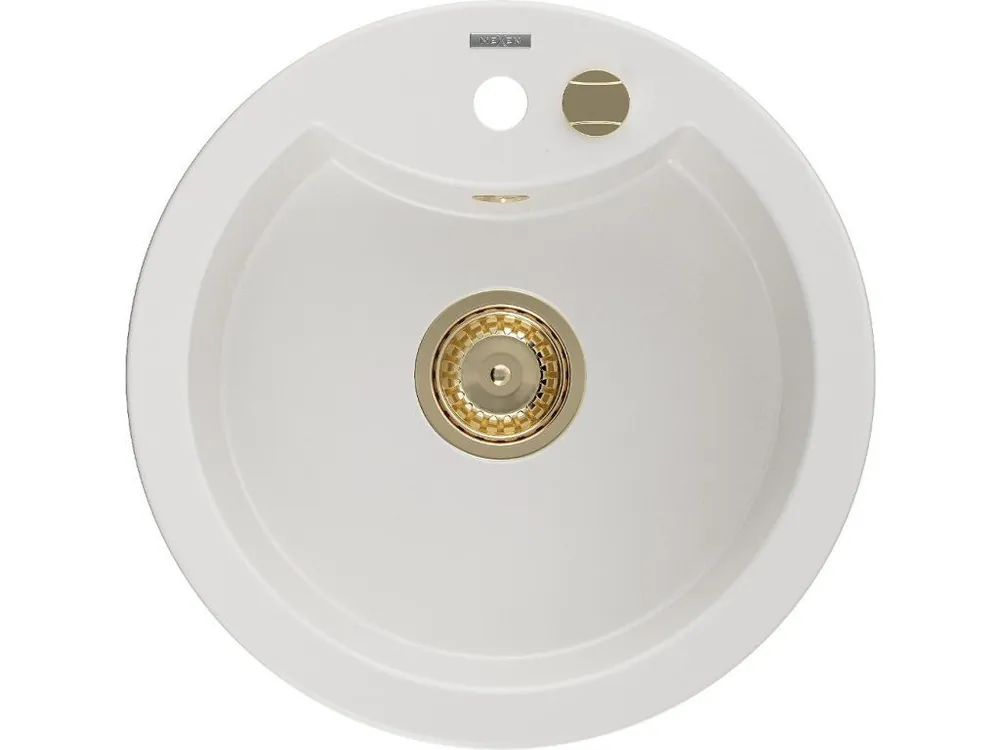 Bezpečná Platba MEXEN/S - Diego granitový dřez 1 488 x 480 mm, bílá, + zlatý sifon 6512481000-20-G