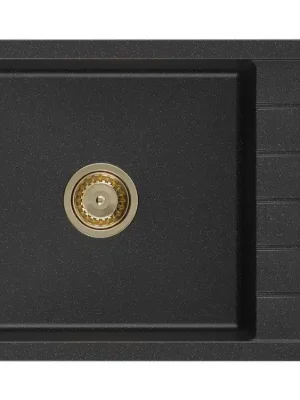 MEXEN/S - Elias granitový dřez 1 s odkapávačem 795 x 480 mm, černá/stříbrný metalik, + zlatý sifon 6511791005-73-G Výhodná Nabídka