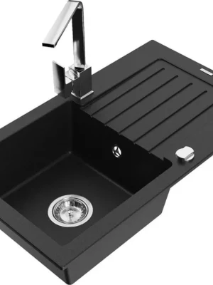 MEXEN/S - Pablo granitový dřez 1-miska s odkapávačem včetně baterie Rita, černý 6510-77-670300-00 Super Cena