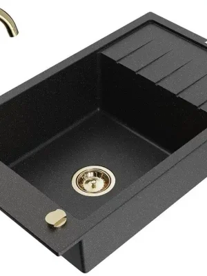 MEXEN/S - Elias granitový dřez s odkapávačem včetně baterie Telma, černá/stříbrná 6511-73-670200-50 Sleva