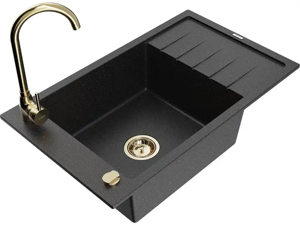 MEXEN/S - Elias granitový dřez s odkapávačem včetně baterie Telma, černá/stříbrná 6511-73-670200-50 Sleva
