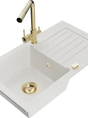 Akční Nabídka MEXEN/S - Pablo granitový dřez s odkapávačem včetně baterie Duero, bílá 6510-20-671600-50