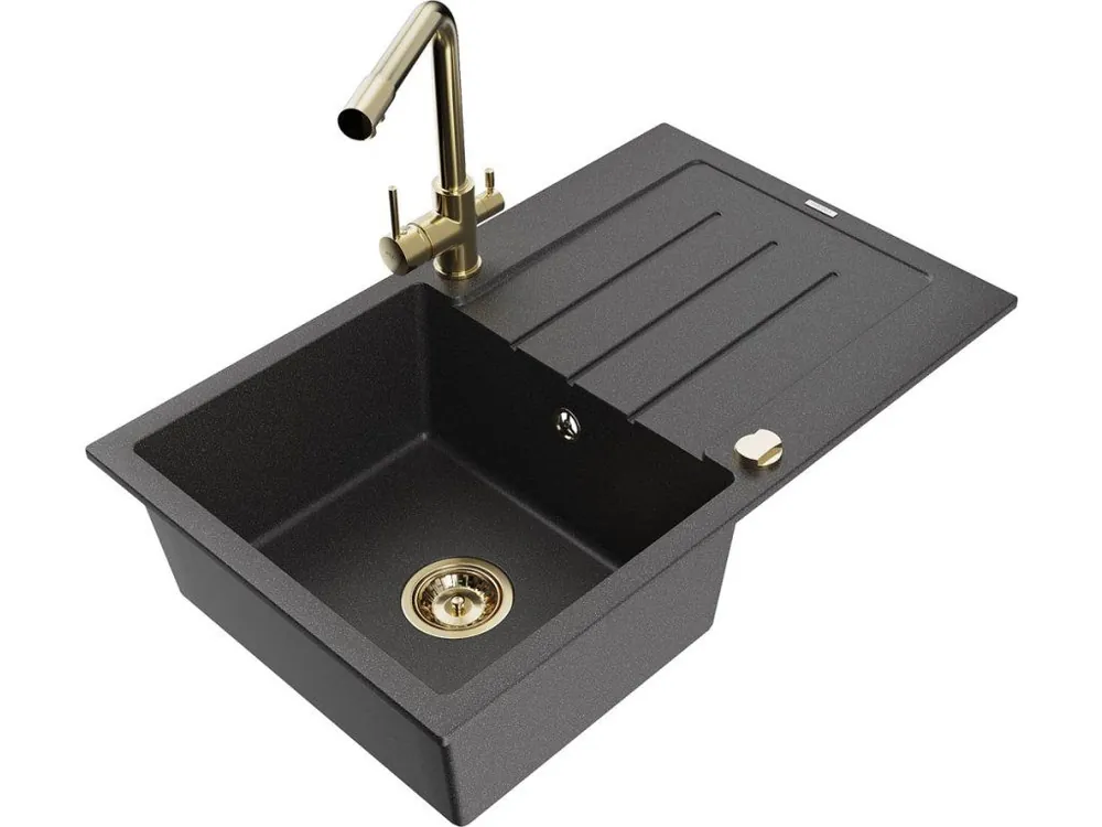 Akční Cena MEXEN/S - Bruno granitový dřez s odkapávačem včetně baterie Duero, černá kropenatá 6513-76-671600-50