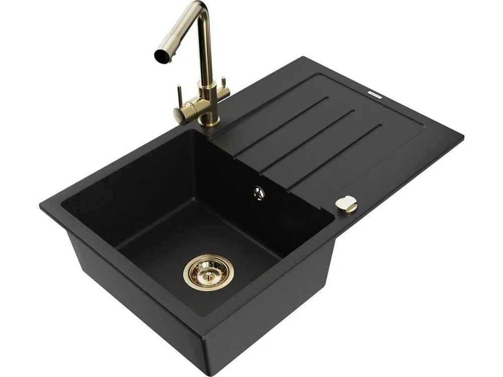 MEXEN/S - Bruno granitový dřez s odkapávačem včetně baterie Duero, černá 6513-77-671600-50 Výprodej