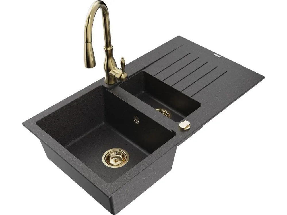 Cenový Hit MEXEN/S - Matias granitový dřez 1.5 z ociekaczem včetně baterie Savita, černá kropenatá 6502-76-672601-50