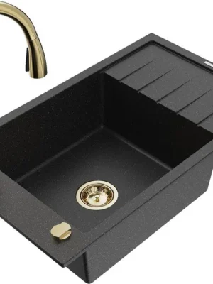 MEXEN/S - Elias Elias granitový dřez 1-miska s odkapávačem včetně baterie Savita, černá/stříbrná metalik 6511-73-672601-50 Oblíbený