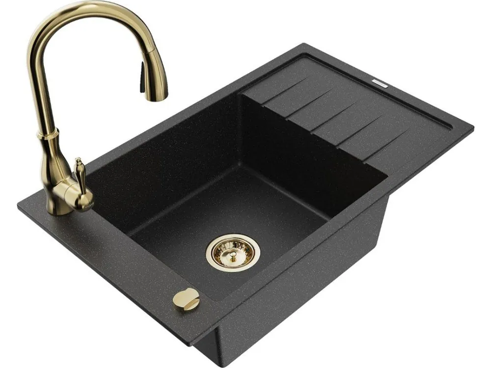 MEXEN/S - Elias Elias granitový dřez 1-miska s odkapávačem včetně baterie Savita, černá/stříbrná metalik 6511-73-672601-50 Oblíbený