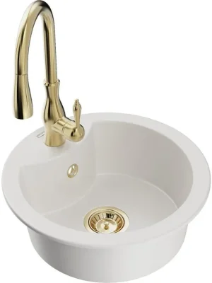 Akce MEXEN/S - Diego granitový dřez 1-miska včetně baterie Savita, bílá 6512-20-672601-50