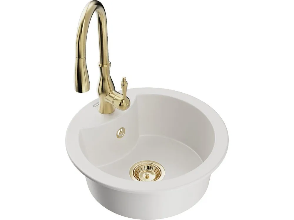 Akce MEXEN/S - Diego granitový dřez 1-miska včetně baterie Savita, bílá 6512-20-672601-50