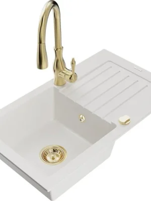 MEXEN/S - Pablo granitový dřez 1 s odkapávačem včetně baterie Savita, bílá 6510-20-672601-50 Autentický