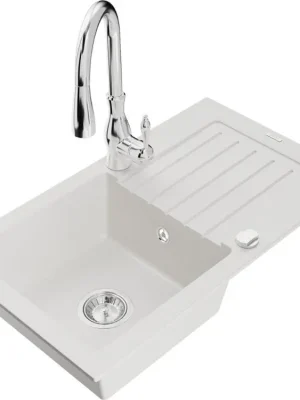 Výhodná Nabídka MEXEN/S - Pablo granitový dřez 1 s odkapávačem včetně baterie Savita, bílá 6510-20-672601-00