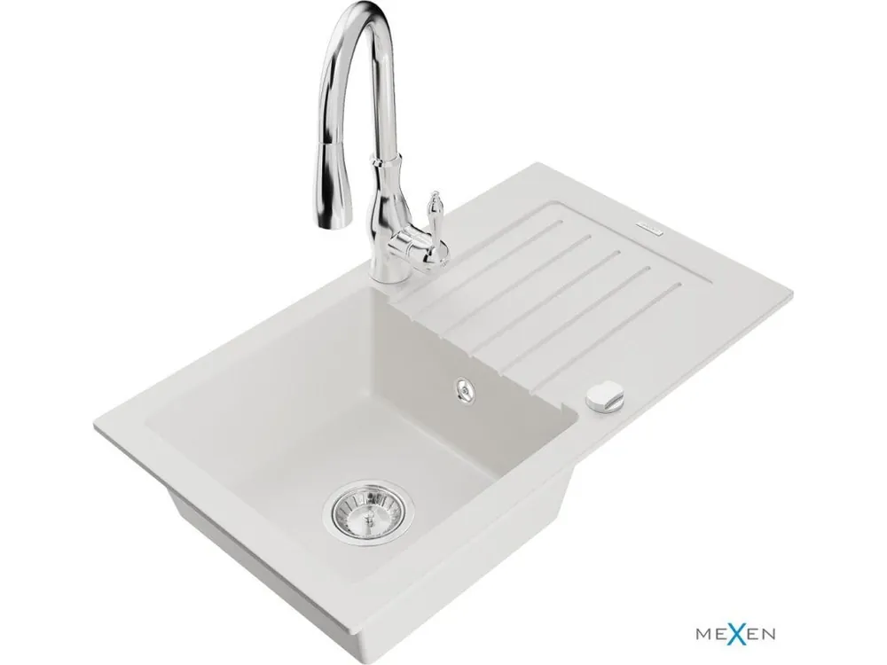 Výhodná Nabídka MEXEN/S - Pablo granitový dřez 1 s odkapávačem včetně baterie Savita, bílá 6510-20-672601-00