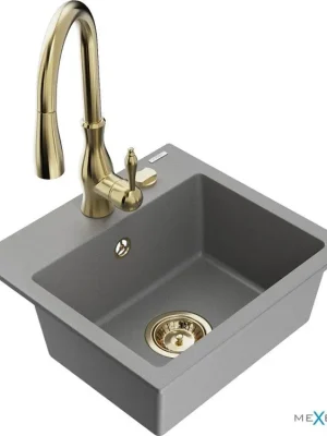 MEXEN/S - Milo granitový dřez 1-miska včetně baterie Savita, šedá 6505-71-672601-50 Nová Kolekce