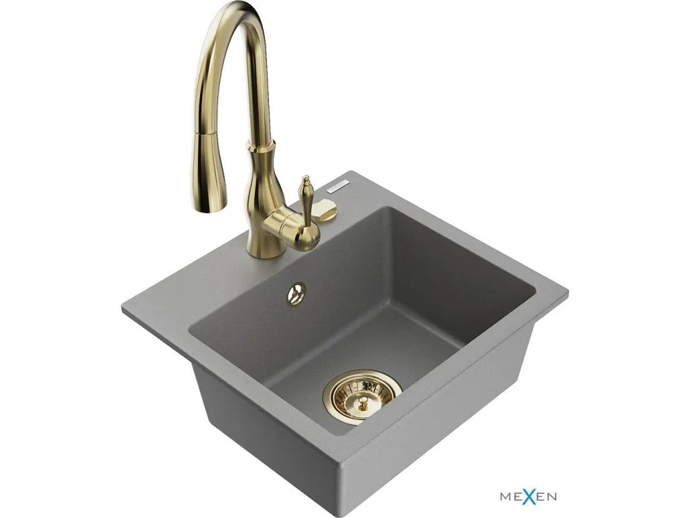 MEXEN/S - Milo granitový dřez 1-miska včetně baterie Savita, šedá 6505-71-672601-50 Nová Kolekce