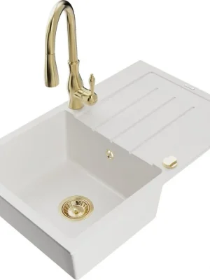 MEXEN/S - Bruno granitový dřez 1 s odkapávačem včetně baterie Savita, bílá 6513-20-672601-50 Rychlé Dodání