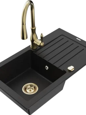 Aktuální MEXEN/S - Pablo granitový dřez 1 s odkapávačem včetně baterie Savita, černá 6510-77-672601-50