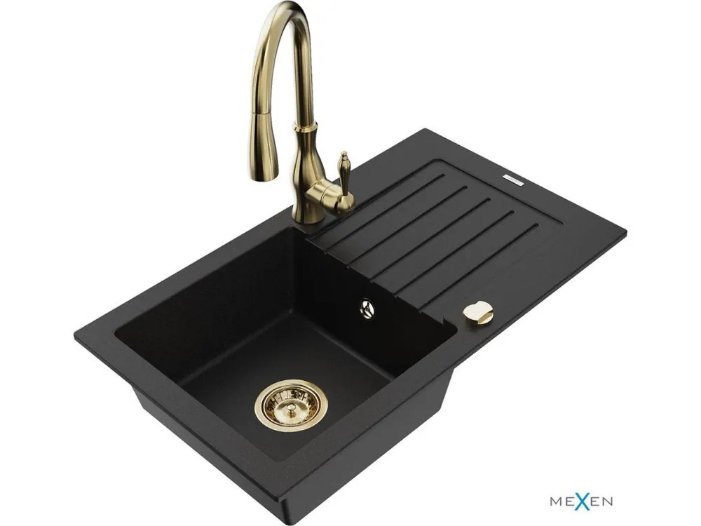 Aktuální MEXEN/S - Pablo granitový dřez 1 s odkapávačem včetně baterie Savita, černá 6510-77-672601-50