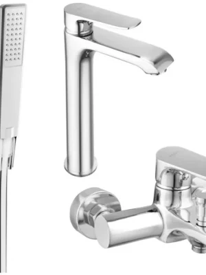 Značkový MEXEN/S - Pecos R72 Set umyvadlové a vanové baterie s příslušenstvím, chrom 72713R72-00