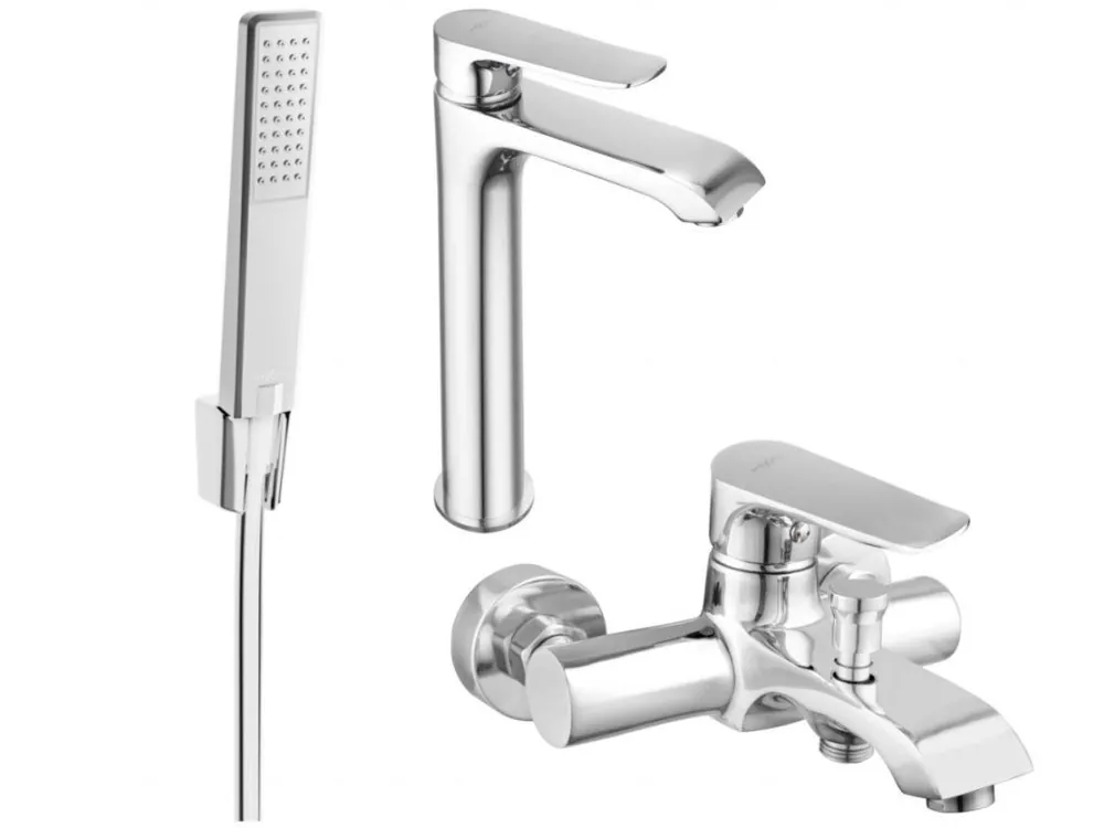 Značkový MEXEN/S - Pecos R72 Set umyvadlové a vanové baterie s příslušenstvím, chrom 72713R72-00