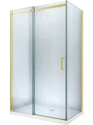 Značkový MEXEN/S - Omega sprchový kout posuvný 110x80, sklo transparent, zlatá + vanička 825-110-080-50-00-4010