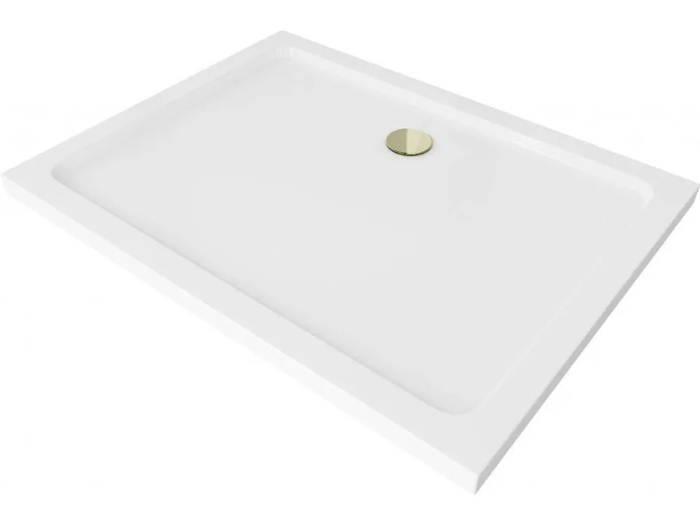 Sleva MEXEN/S - Flat sprchová vanička obdélníková slim 130 x 90, bílá + zlatý sifon 40109013G