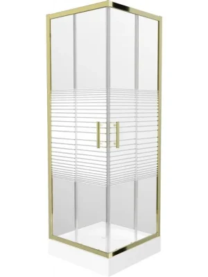 Značkový MEXEN/S - Rio sprchový kout čtverec 70 x 70, pruhy, zlato + vanička Rio včetně výpustě 860-070-070-50-20-4510
