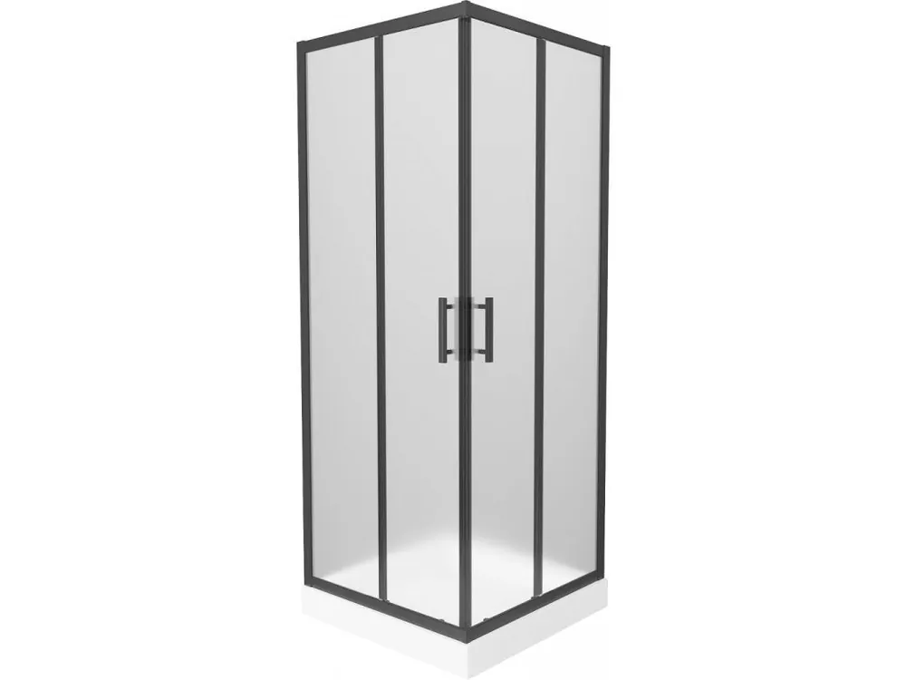 Značkový MEXEN/S - Rio sprchový kout čtverec 80 x 80, dekor, černý + vanička Rio včetně výpustě 860-080-080-70-30-4510