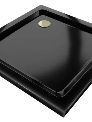 MEXEN/S - Flat sprchová vanička čtvercová slim 70 x 70, černá + zlatý sifon 40707070G Výprodej