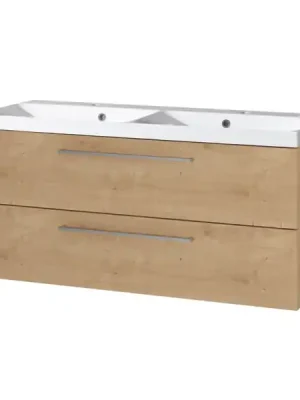 Akce Mereo Bino koupelnová skříňka s dvojumyvadlem z litého mramoru 121cm, dub Arlington - CN623M