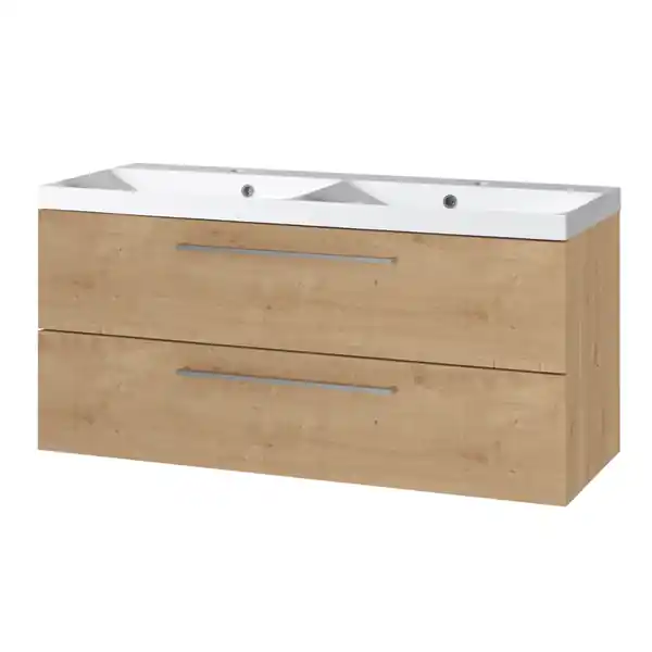 Akce Mereo Bino koupelnová skříňka s dvojumyvadlem z litého mramoru 121cm, dub Arlington - CN623M