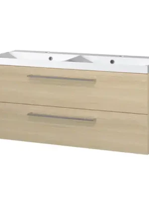 Autentický Mereo Bino koupelnová skříňka s dvojumyvadlem z litého mramoru 121cm, dub Sand Barbera - CN633M