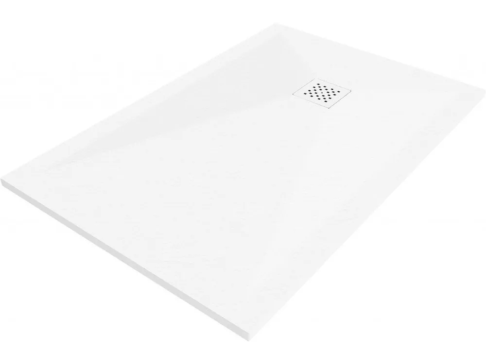 Značkový MEXEN/S - Stone+ obdélníková sprchová vanička 90 x 70, bílá, mřížka bílá 44107090-W