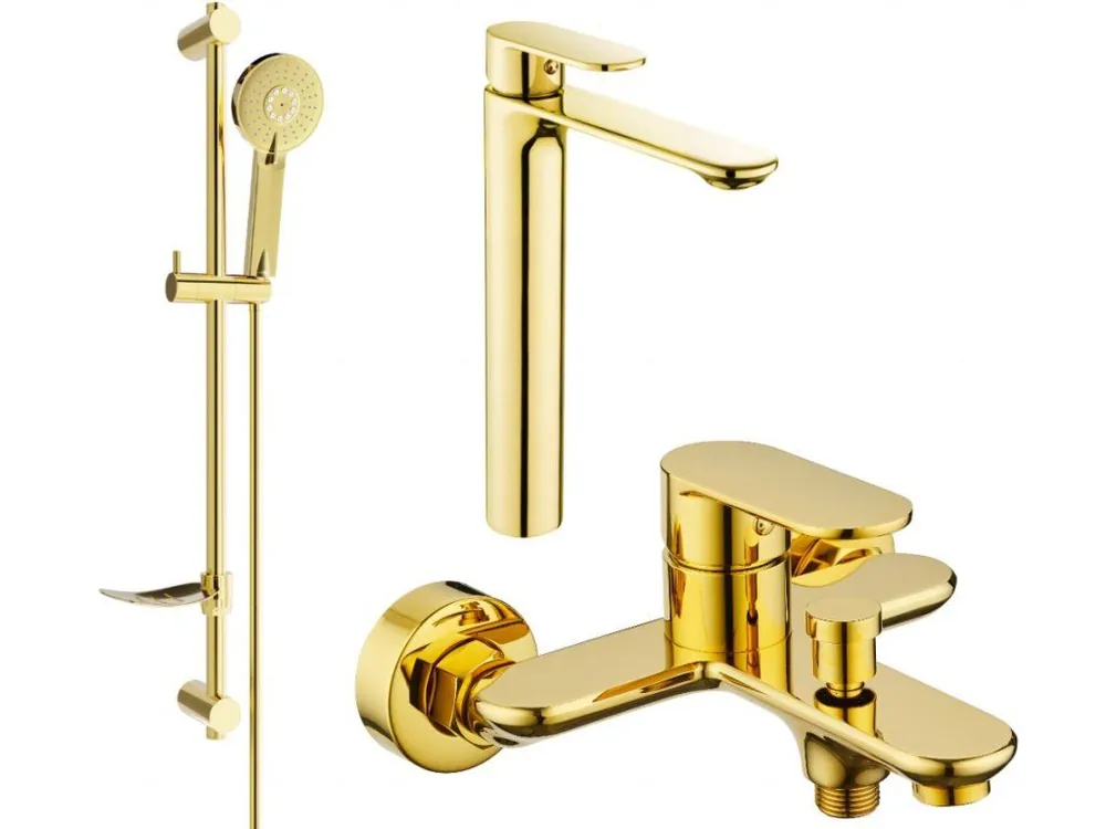 Akce MEXEN/S - Milo DF40 Set umyvadlové a vanové baterie s příslušenstvím, zlato 71313DF40-50