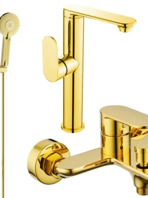 Akce MEXEN/S - Milo DF40 Set umyvadlové a vanové baterie s příslušenstvím, zlato 713153DF40-50