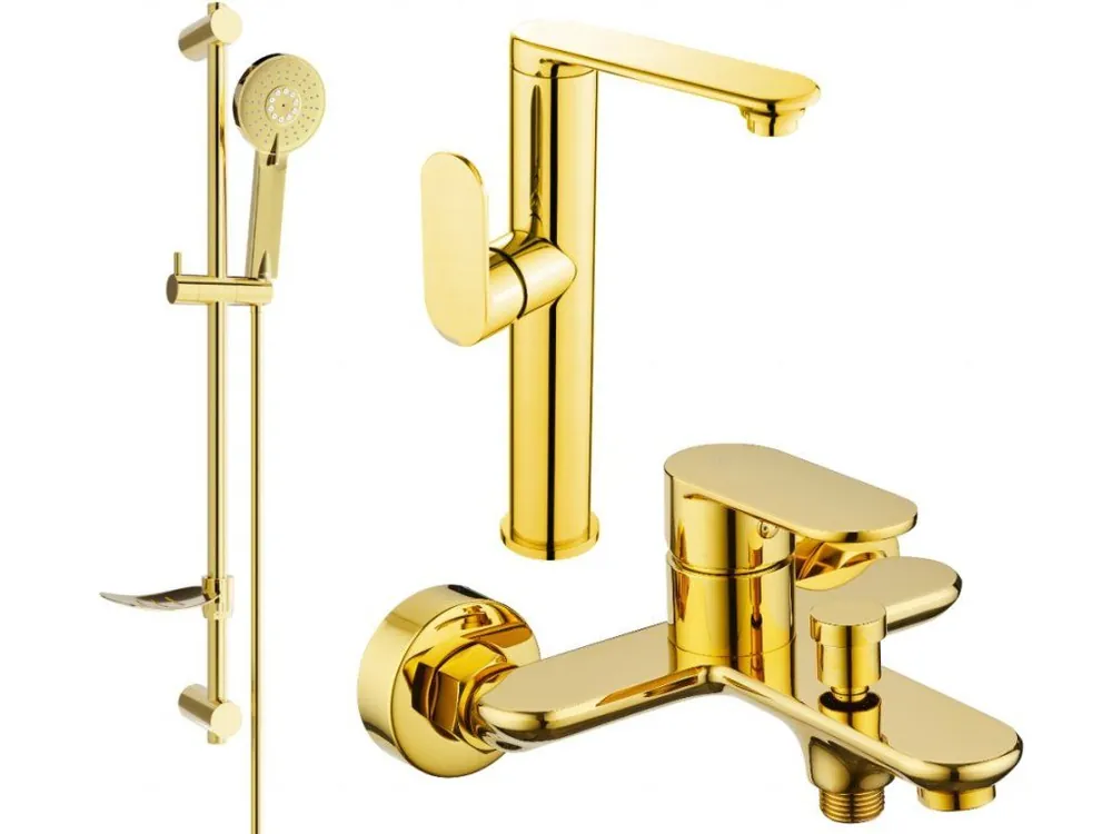 Akce MEXEN/S - Milo DF40 Set umyvadlové a vanové baterie s příslušenstvím, zlato 713153DF40-50