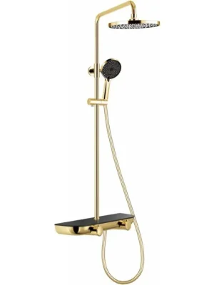 MEXEN - Axis Sprchový sloup s dešťovou sprchou a baterií, zlatá/černá 78112-75 Akční Nabídka