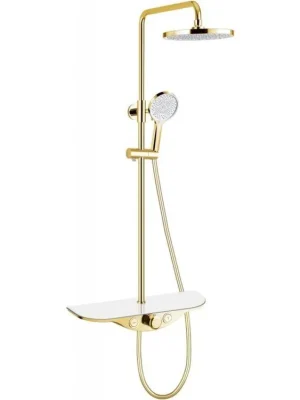 Cenová Bomba MEXEN - Exxo Sprchový sloup s dešťovou sprchou a baterií, zlatá/bílá 78113-25