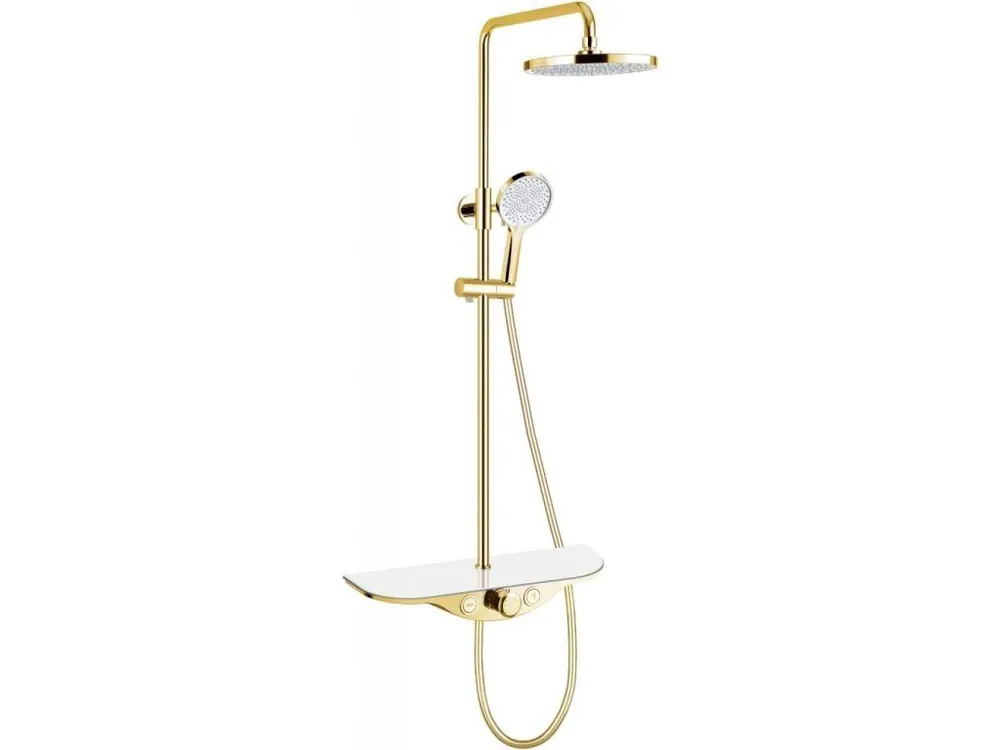 Cenová Bomba MEXEN - Exxo Sprchový sloup s dešťovou sprchou a baterií, zlatá/bílá 78113-25