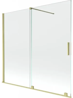 Značkový MEXEN/S - Velar Dvoukřídlá posuvná vanová zástěna 160 x 150, transparent, zlatá kartáčovaná 896-160-000-01-55