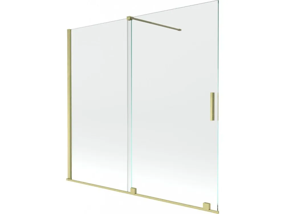 Značkový MEXEN/S - Velar Dvoukřídlá posuvná vanová zástěna 160 x 150, transparent, zlatá kartáčovaná 896-160-000-01-55