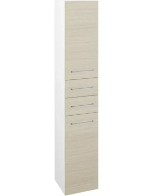 Zlevněný Vysoká skříň s košem DOS SVD2Z2K 35 - N01 Bílá lesk / Úchytka T04 / D04 Dub / Pravé